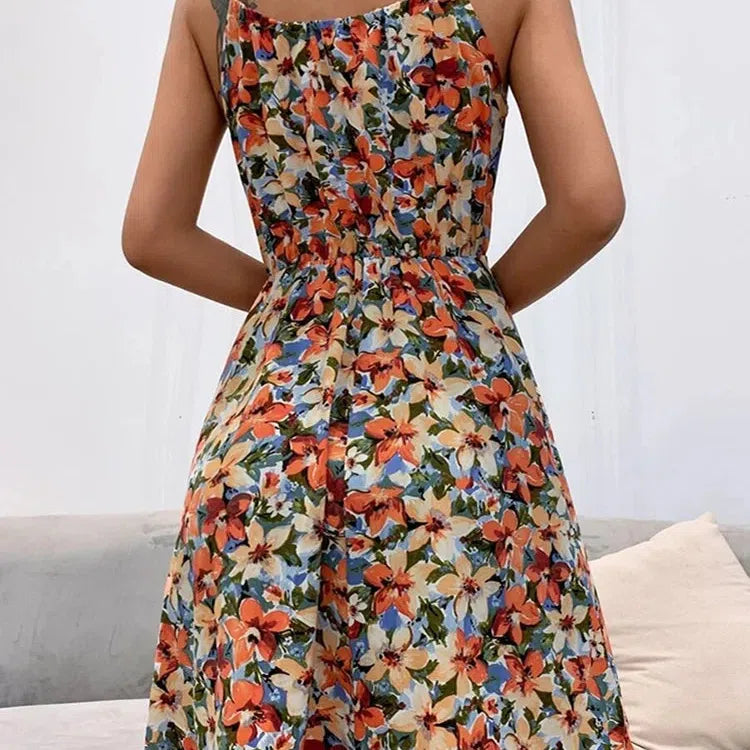 CM | Sexy Floral Imprimir Vestido Corto Mujeres Verano Moda Sin Espalda Sundress Sin Mangas Encaje Estilo Playa