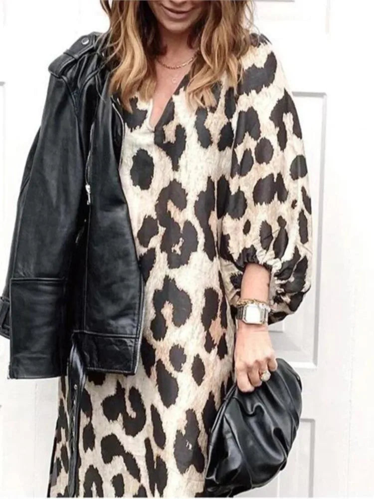 CM | Vestido midi de lujo con estampado de leopardo