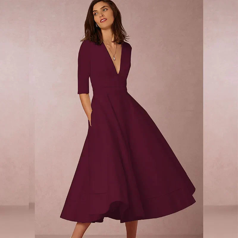 CM | elegante vestido midi de aspecto vintage para mujer
