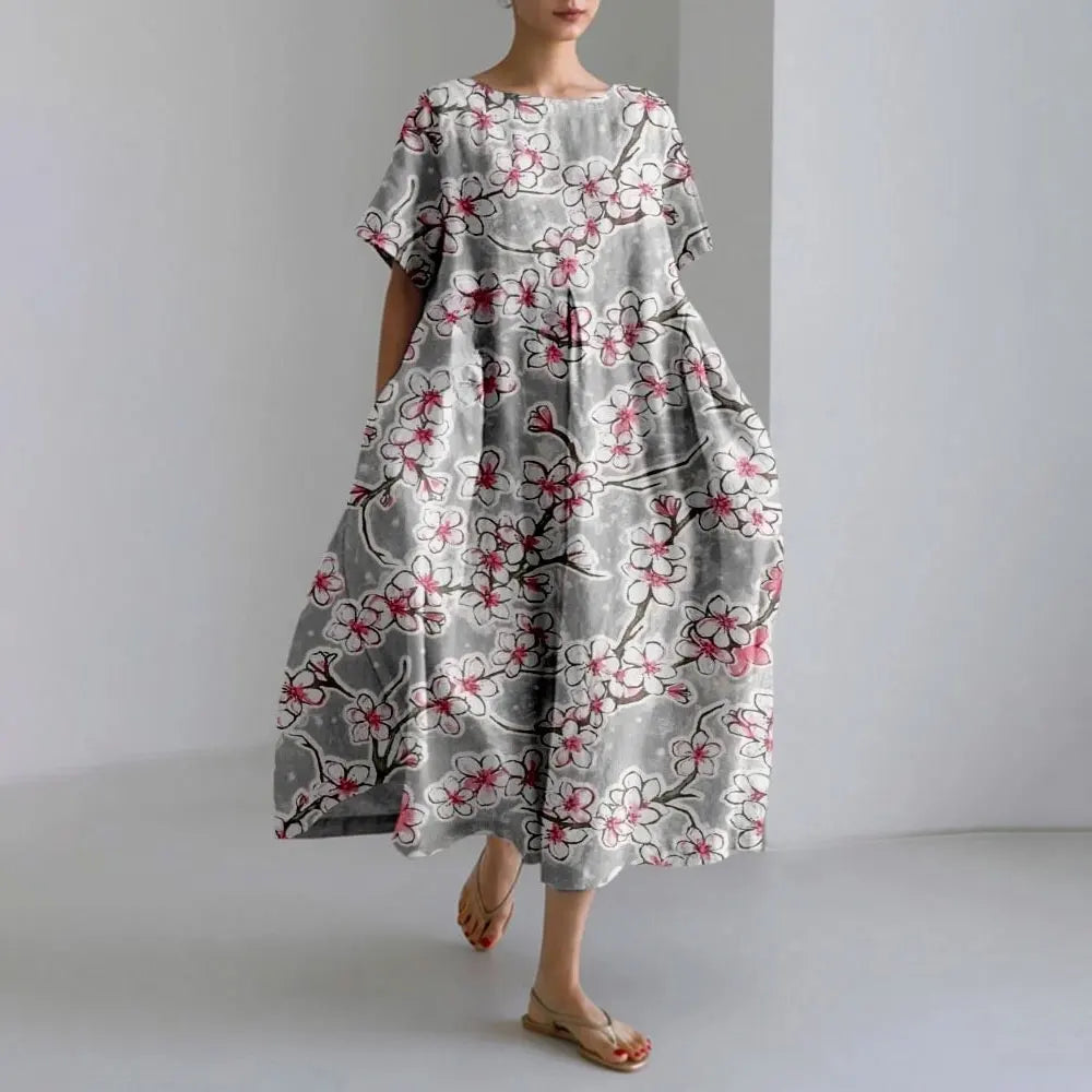 CM | Plus-Size Vestido de verano holgado con bolsillo y cuello en O Elegante vestido maxi de verano