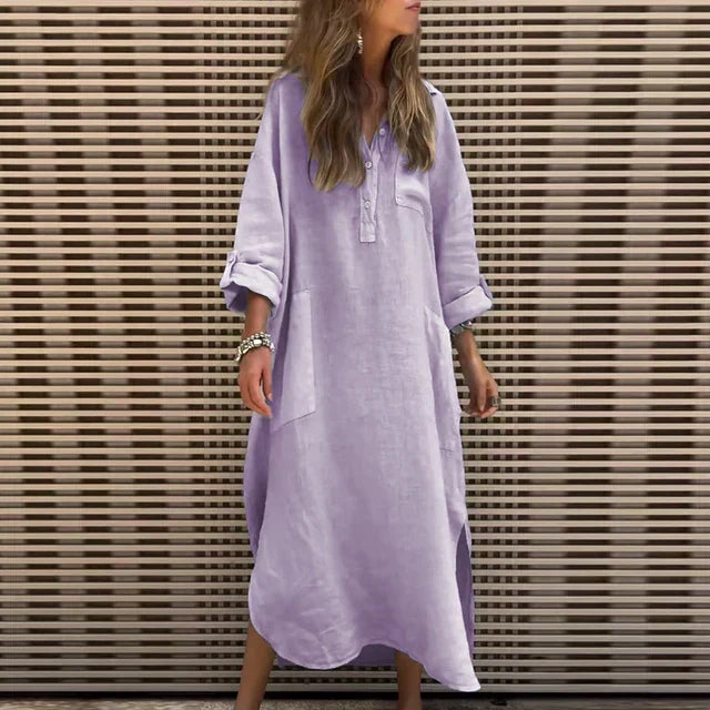 CM | Vestido maxi casual en mezcla de algodón