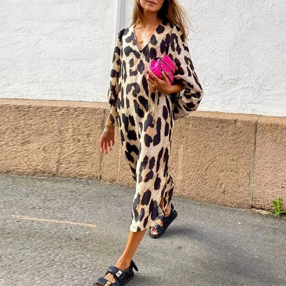 CM | Vestido midi de lujo con estampado de leopardo