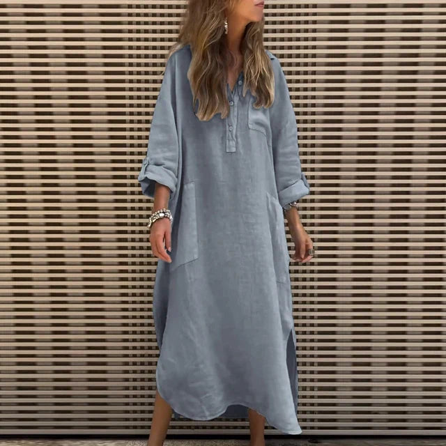 CM | Vestido maxi casual en mezcla de algodón
