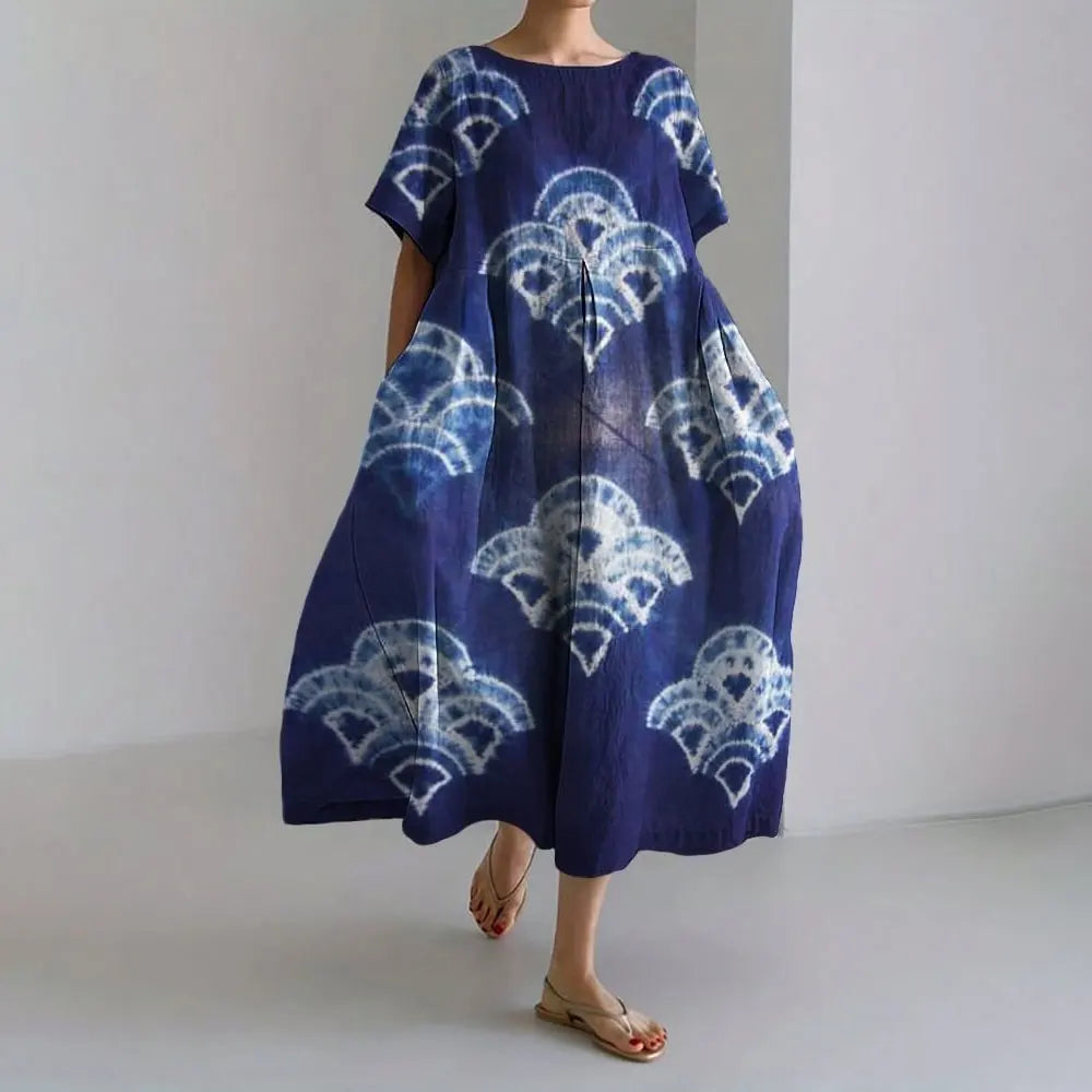 CM | Plus-Size Vestido de verano holgado con bolsillo y cuello en O Elegante vestido maxi de verano