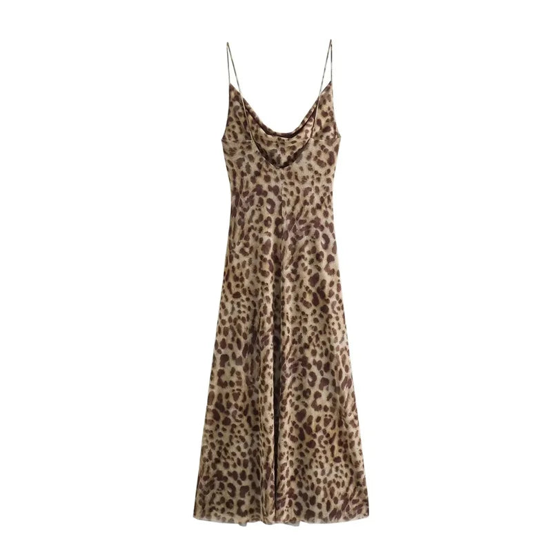 CM | Maxi vestido con estampado de leopardo y tirantes finos