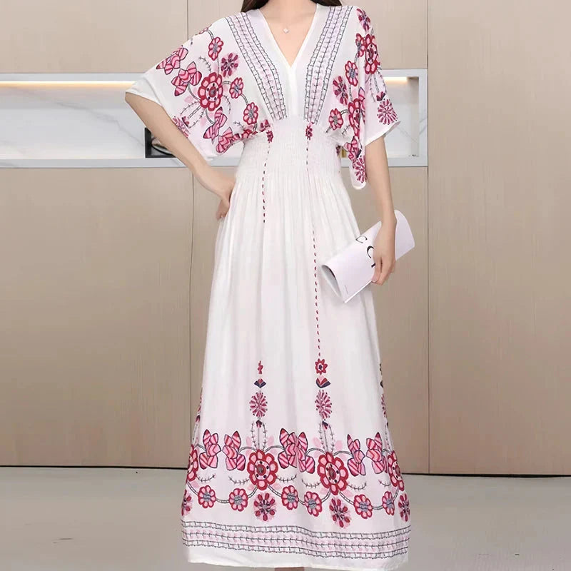 CM | maxi vestido boho con estampado floral y mangas kimono