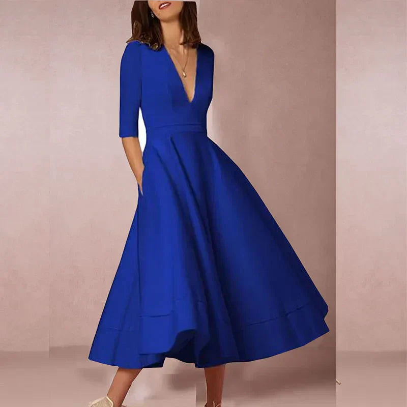 CM | elegante vestido midi de aspecto vintage para mujer