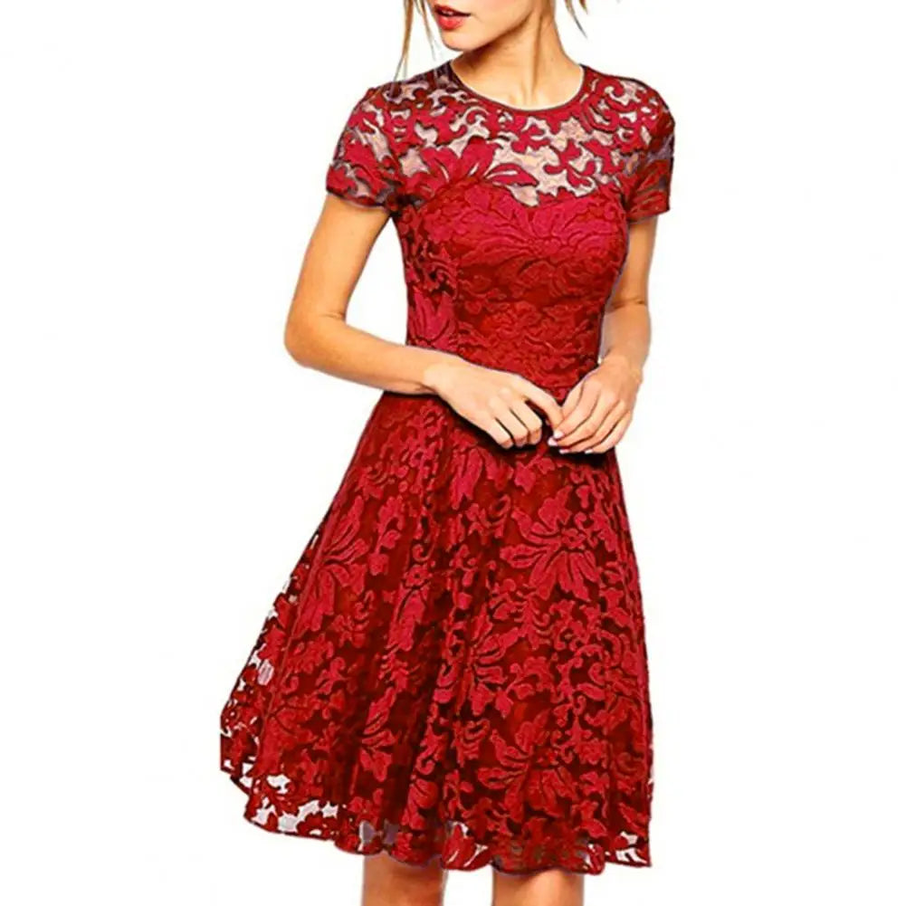 CM | Elegante más tamaño mini vestido de verano A-line escote redondo estilo