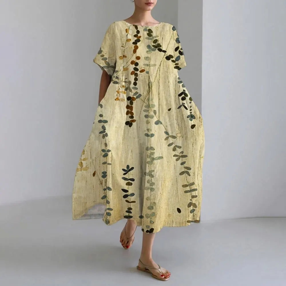 CM | Plus-Size Vestido de verano holgado con bolsillo y cuello en O Elegante vestido maxi de verano