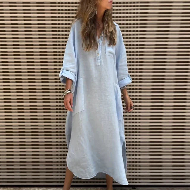 CM | Vestido maxi casual en mezcla de algodón