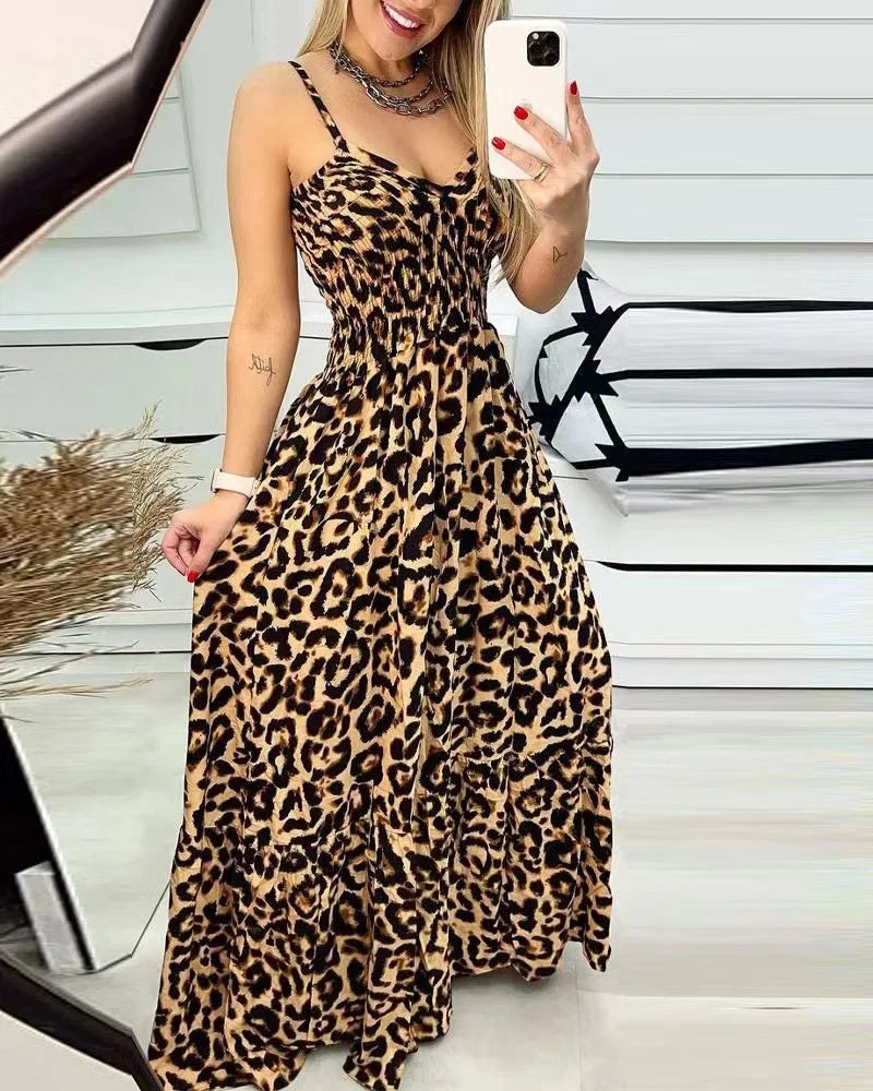 CM | Maxi vestido con estampado de leopardo y tirantes finos