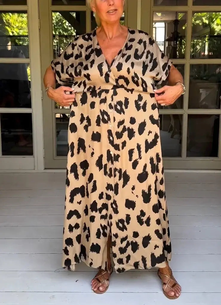 CM | Maxi vestido con estampado de leopardo y escote en V