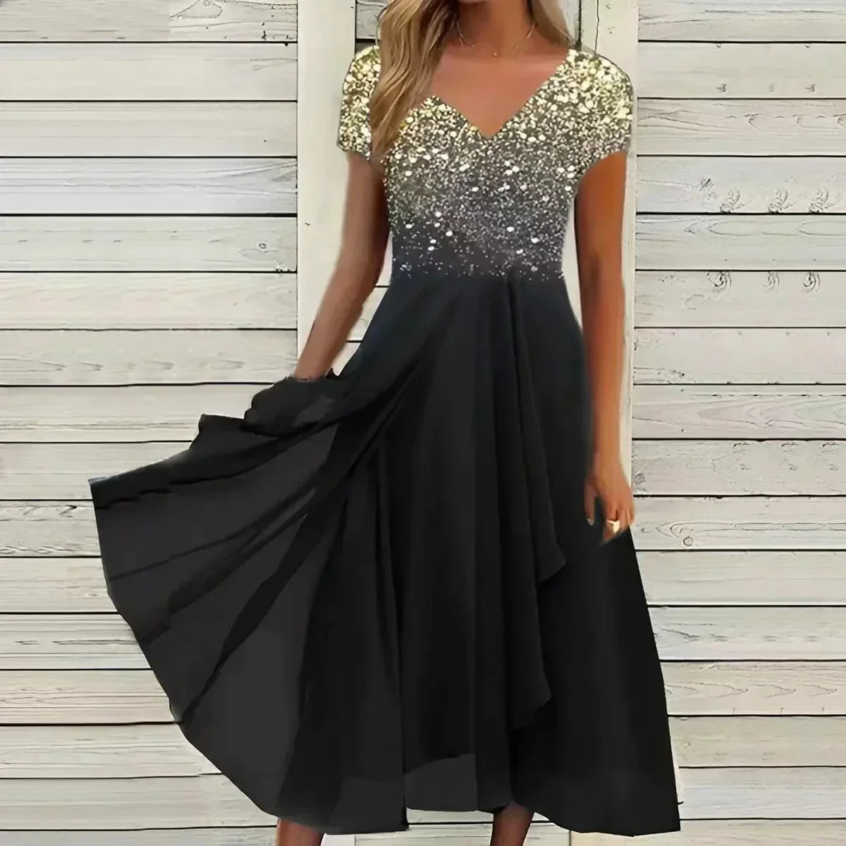 CM | elegante vestido midi con falda amplia