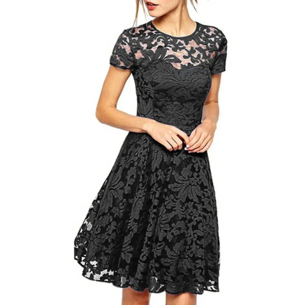 CM | Elegante más tamaño mini vestido de verano A-line escote redondo estilo