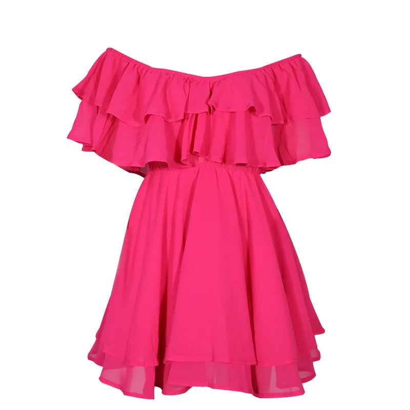 CM | Mujeres Vestido de Verano Manga Corta Off Shoulder Mini Vestido Ruffled A Line Beach Dress for Casual and Vacation Wear