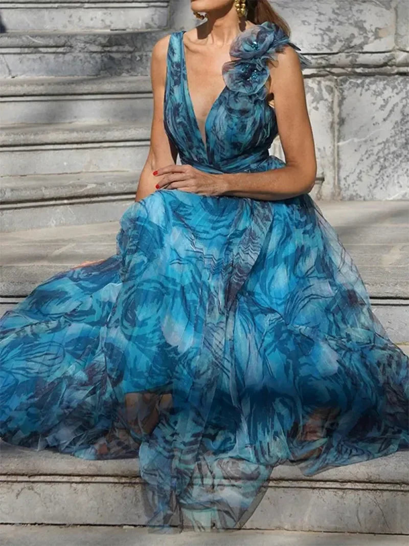 CM | MAXI VESTIDO AZUL PAVO REAL