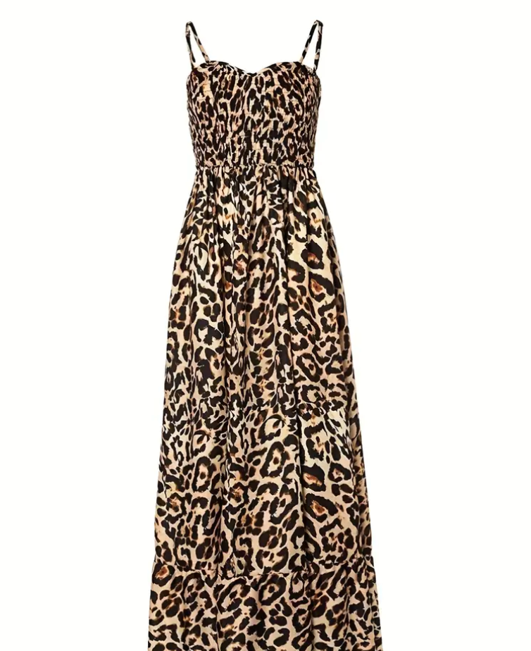 CM | Maxi vestido con estampado de leopardo y tirantes finos