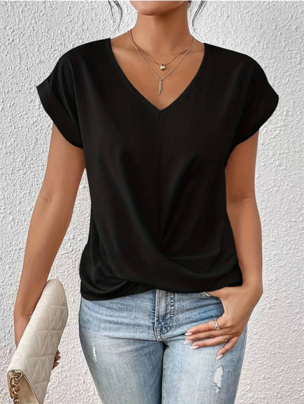 CM | Blusa casual con cuello en V drapeado para mujer
