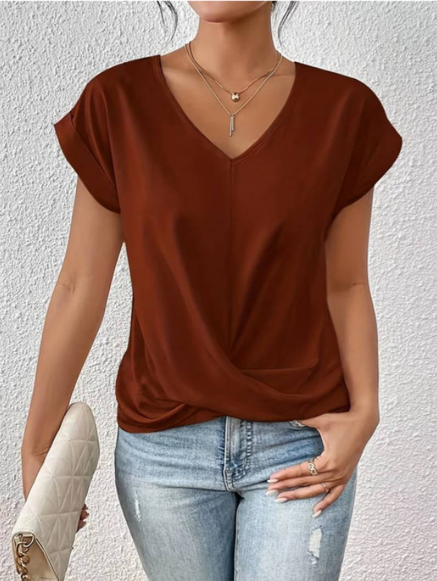 CM | Blusa casual con cuello en V drapeado para mujer