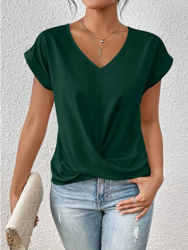 CM | Blusa casual con cuello en V drapeado para mujer