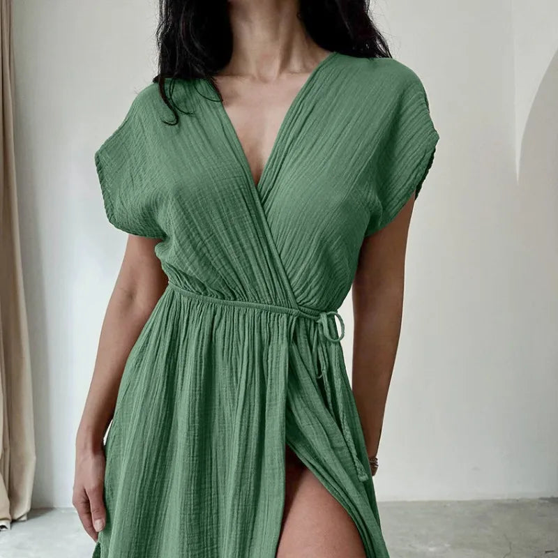 CM | Maxi vestido con escote en V y mangas cortas