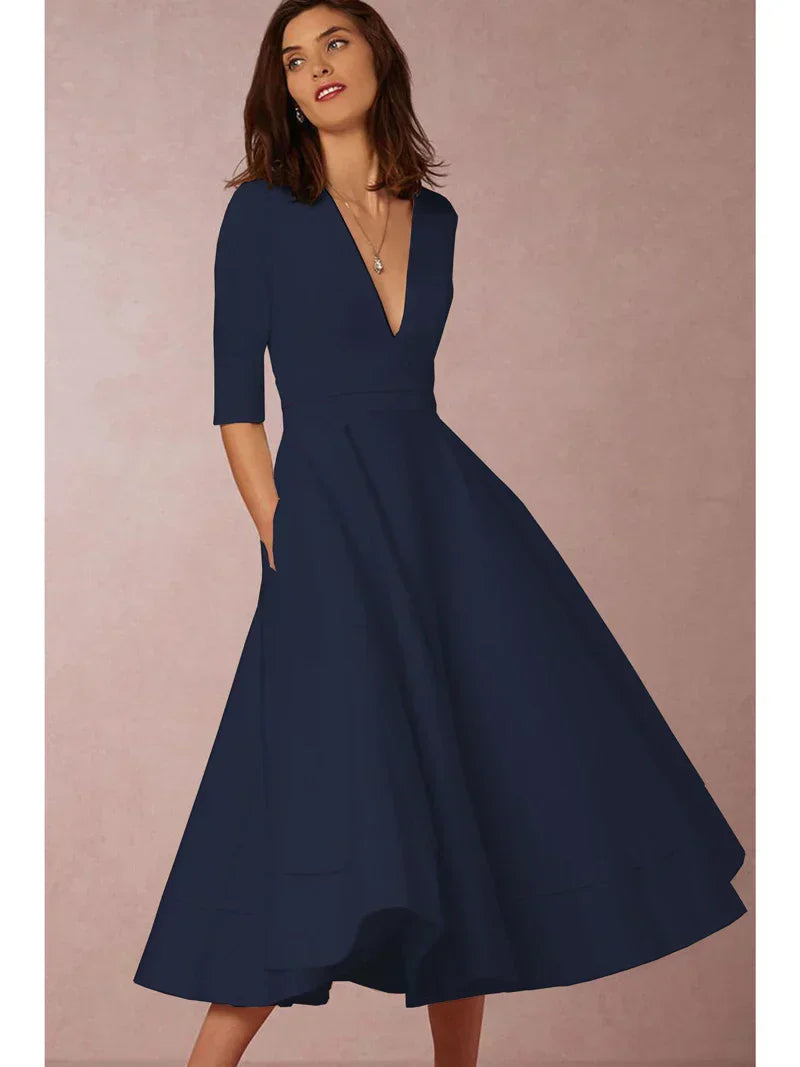 CM | elegante vestido midi de aspecto vintage para mujer