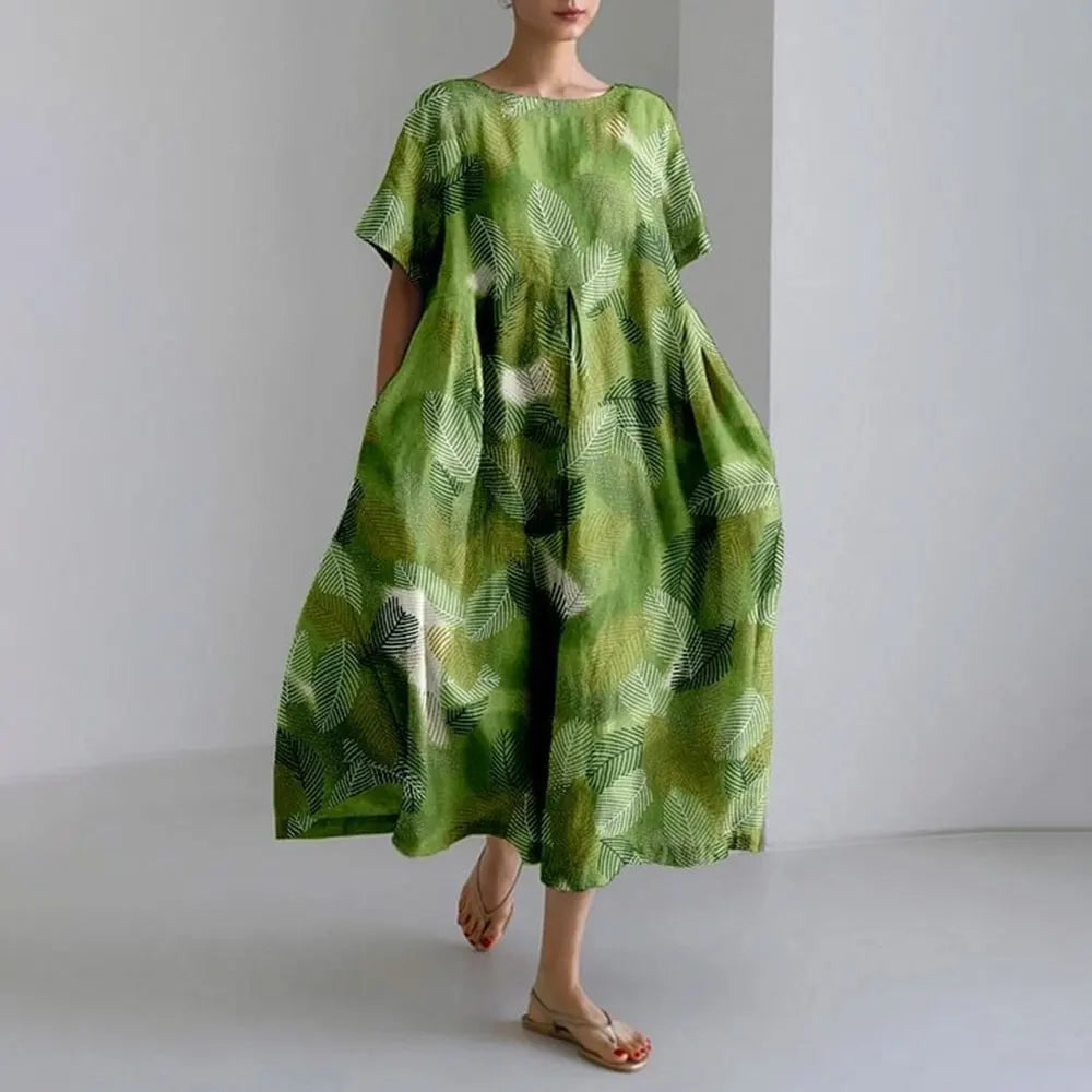 CM | Plus-Size Vestido de verano holgado con bolsillo y cuello en O Elegante vestido maxi de verano