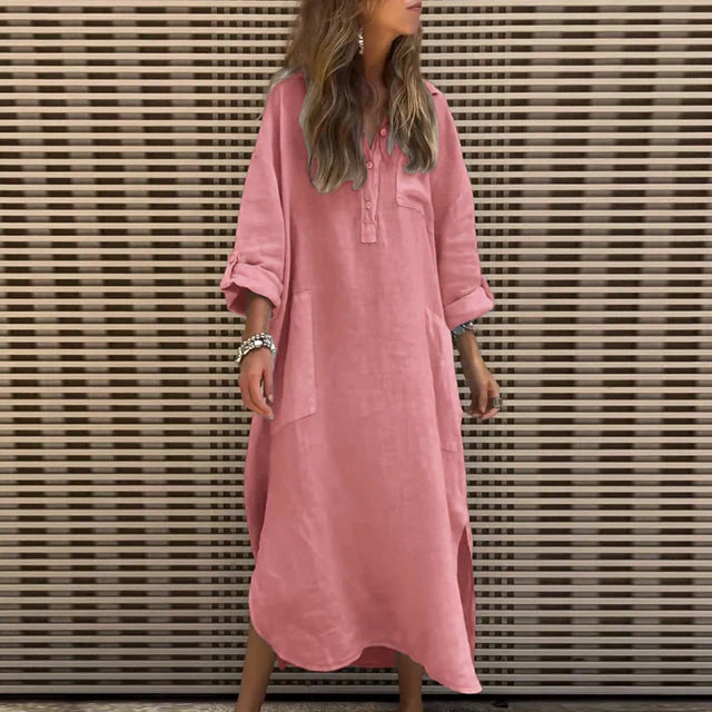 CM | Vestido maxi casual en mezcla de algodón