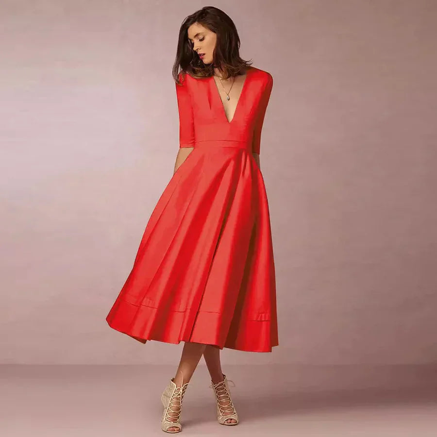 CM | elegante vestido midi de aspecto vintage para mujer