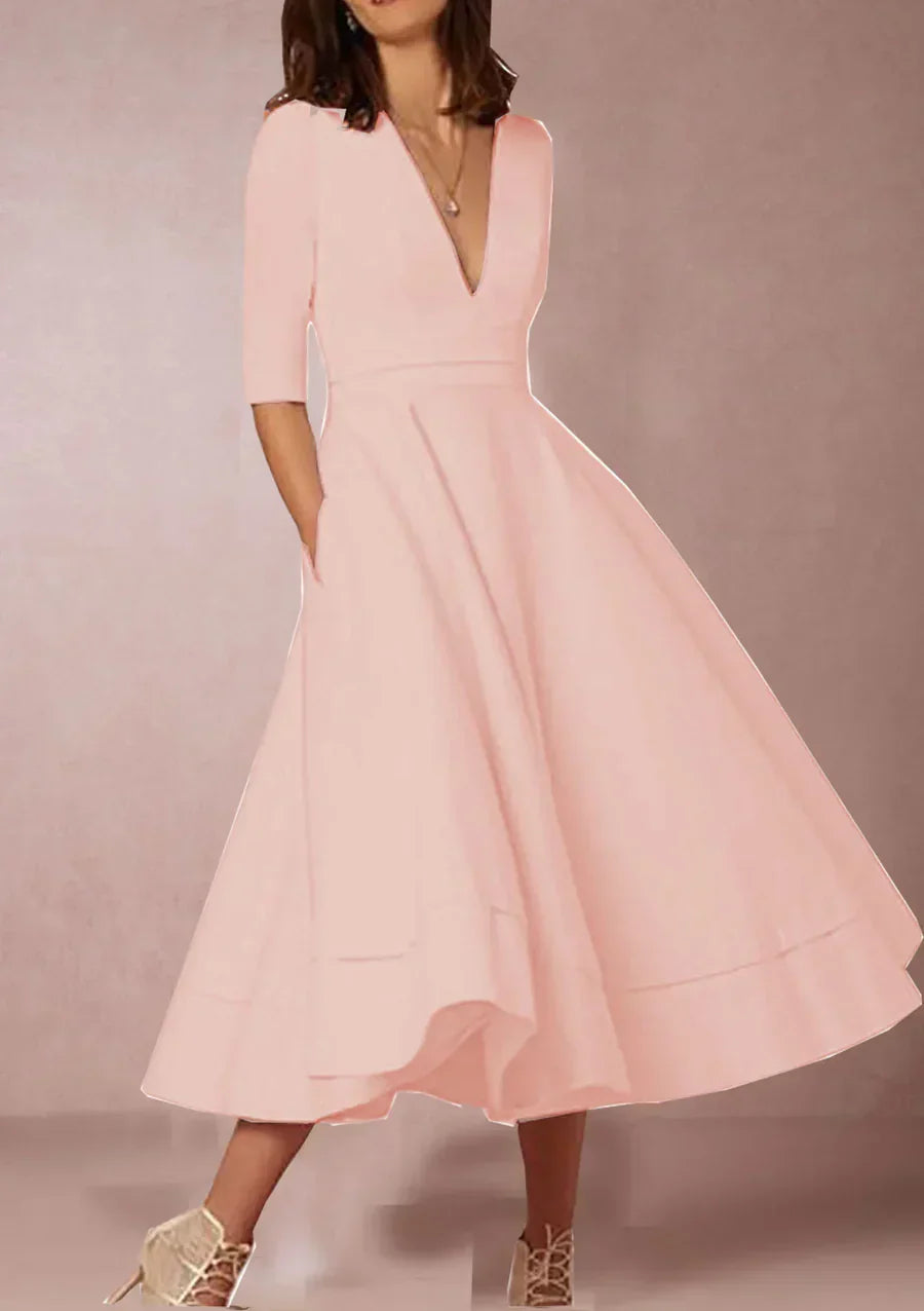 CM | elegante vestido midi de aspecto vintage para mujer
