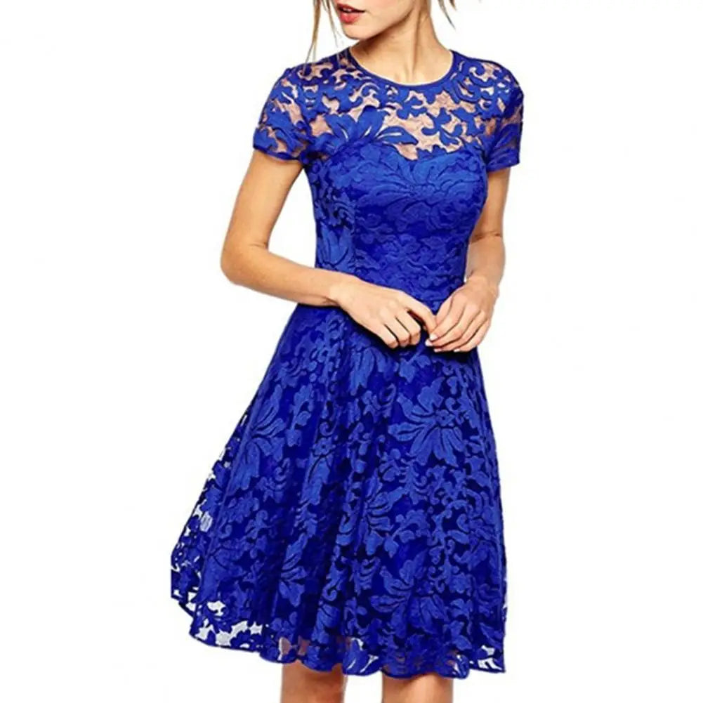CM | Elegante más tamaño mini vestido de verano A-line escote redondo estilo