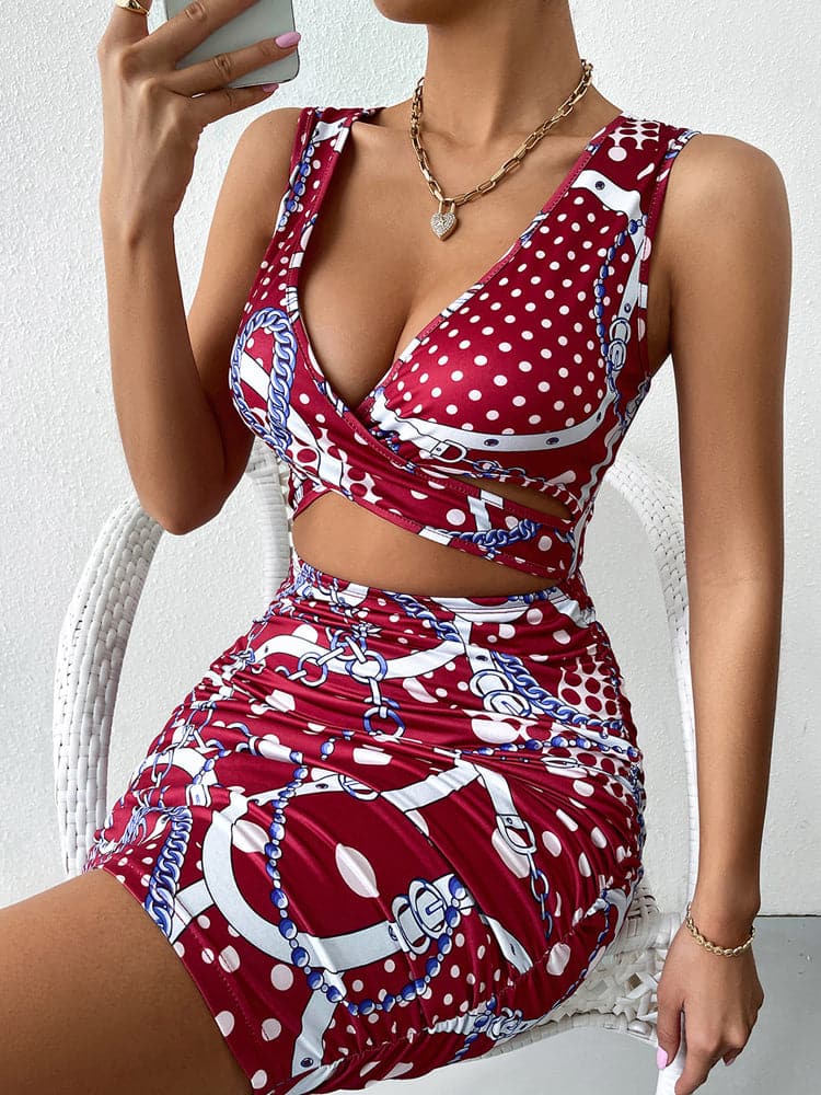 CM | Sexy mini vestido de fiesta con escote en V profundo y sin mangas