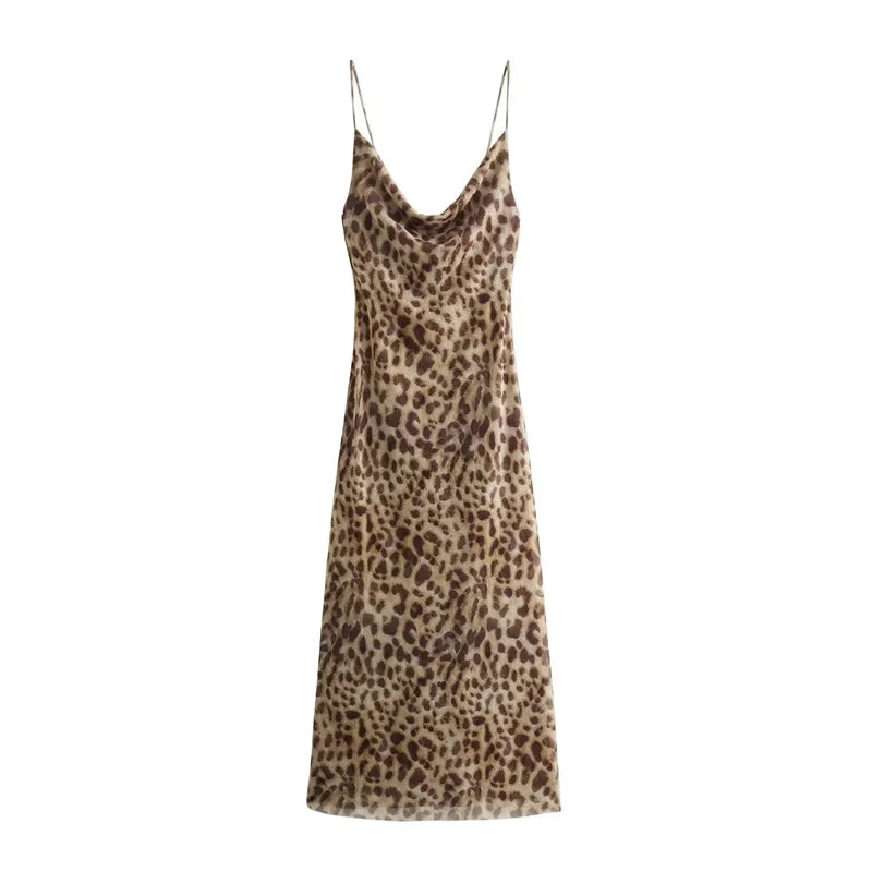 CM | Maxi vestido con estampado de leopardo y tirantes finos