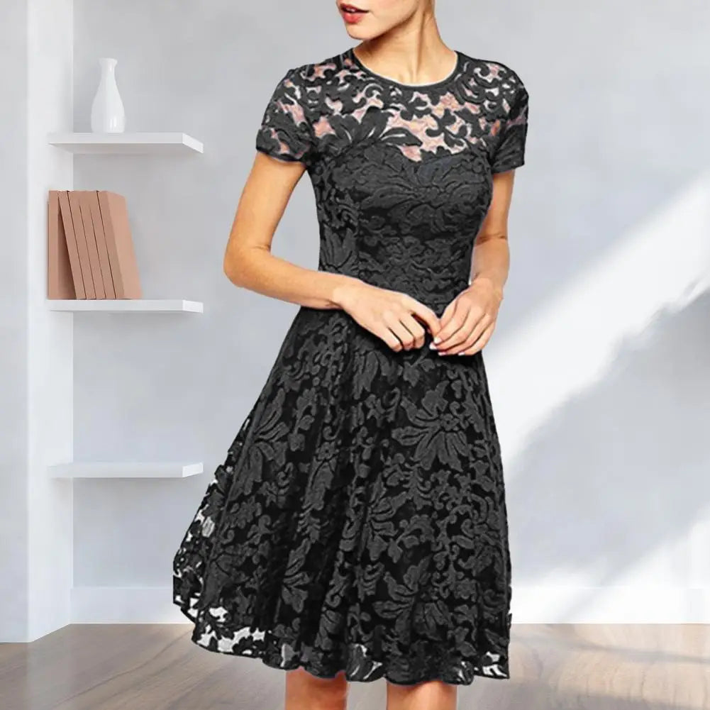 CM | Elegante más tamaño mini vestido de verano A-line escote redondo estilo