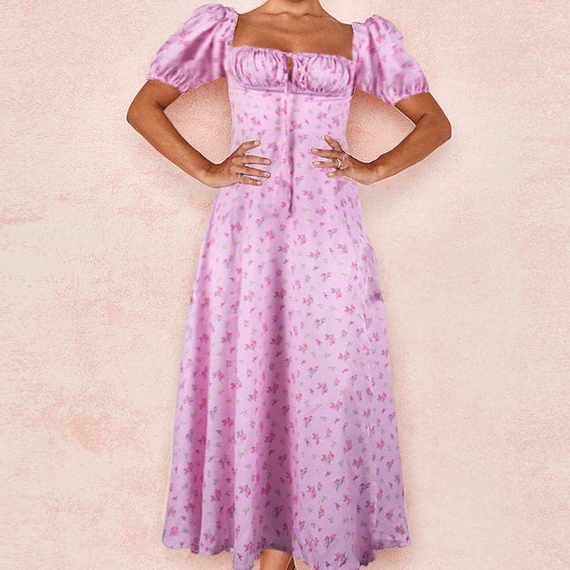 CM | Vestido corto de verano con mangas abullonadas y estampado floral