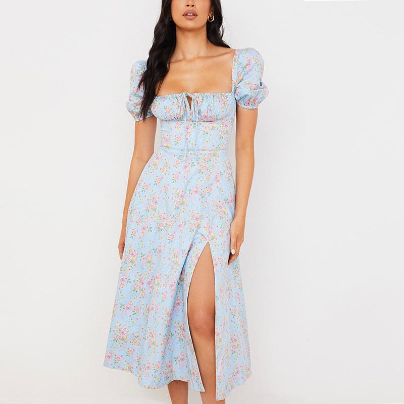 CM | Vestido corto de verano con mangas abullonadas y estampado floral