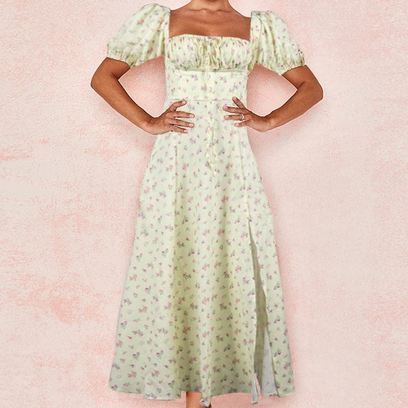CM | Vestido corto de verano con mangas abullonadas y estampado floral
