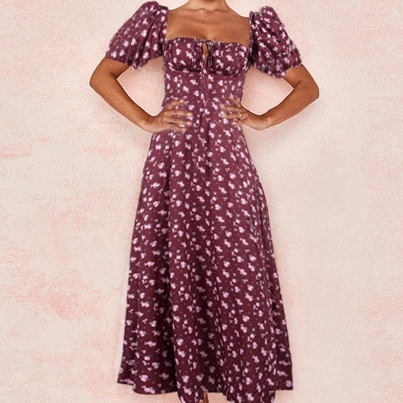 CM | Vestido corto de verano con mangas abullonadas y estampado floral