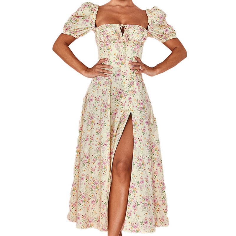 CM | Vestido corto de verano con mangas abullonadas y estampado floral