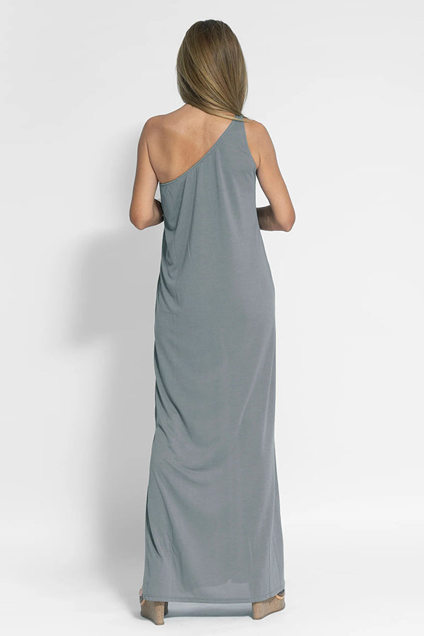 CM | Vestido maxi de un hombro con abertura relajada, impecable y libre