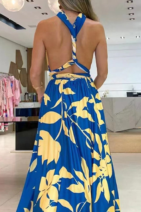 CM | Sexy Vestido largo estampado sin mangas y con abertura en la espalda
