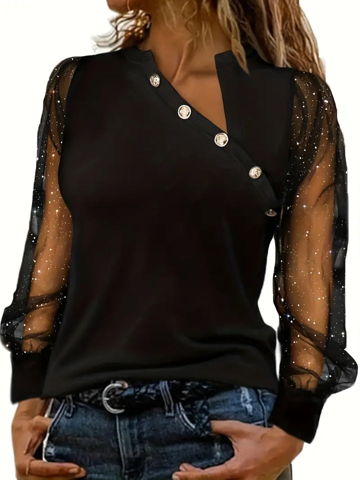 CM | Blusa con escote asimétrico y mangas de rejilla