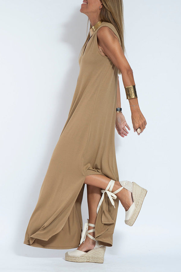 CM | Elegant is forever maxi vestido de punto de color sólido con abertura sin mangas