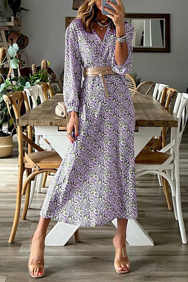 CM | Vestido midi multiestampado con cuello en V