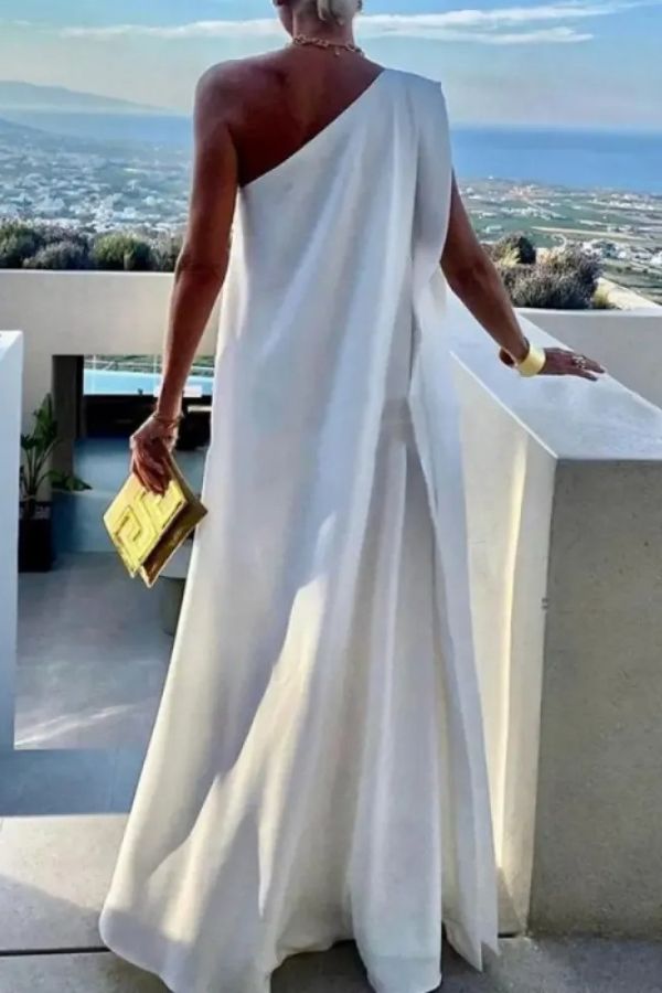 CM | Elegante maxi vestido asimétrico para mujer con un hombro