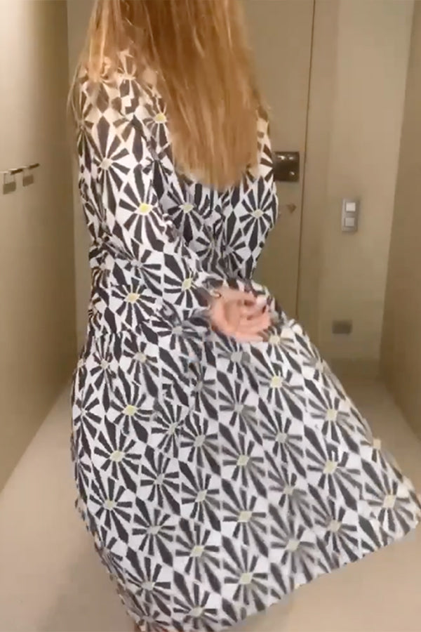 CM | Print Manga Larga Suelta Cuello en V Maxi Vestidos