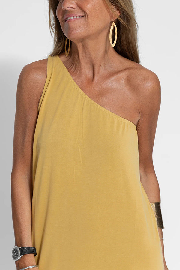 CM | Vestido maxi de un hombro con abertura relajada, impecable y libre