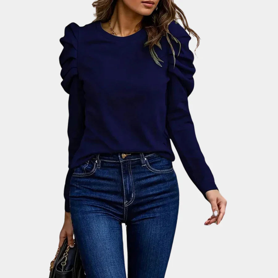 CM | Alva Blusa lisa de mujer con mangas abullonadas