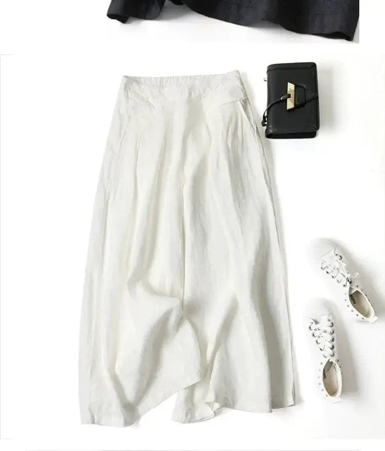 CM | Pantalones anchos de algodón y lino