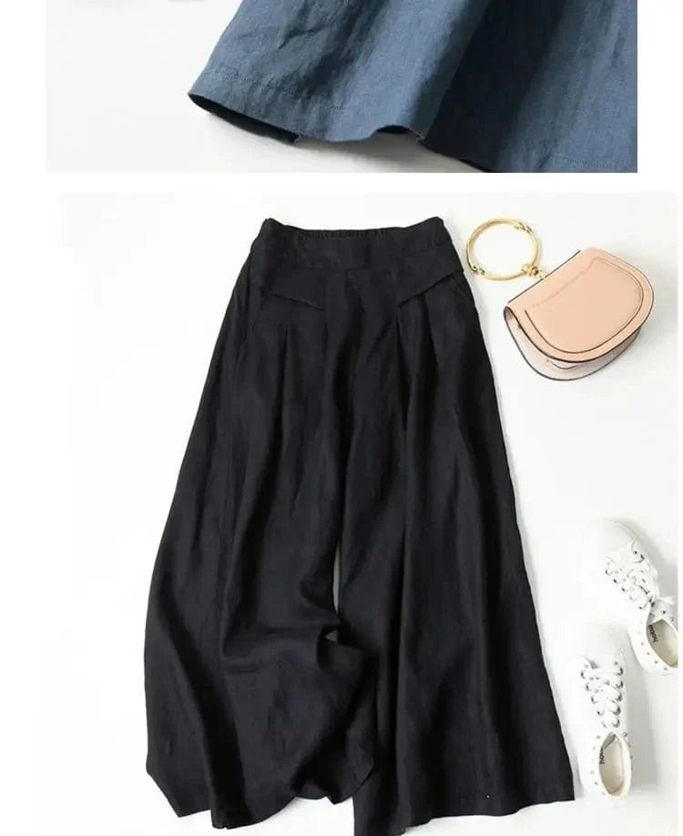 CM | Pantalones anchos de algodón y lino